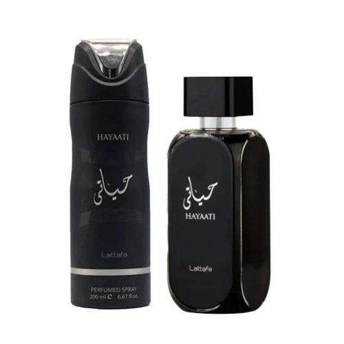 Lattafa Set: Hayaati 3.4 Oz Edp + 6.7 Oz Perfume Spray Men