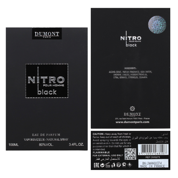 Dumont Nitro Black 3.4 Oz EDP for Men