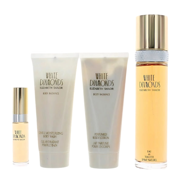 Elizabeth Taylor White Diamonds 4 Pcs set (3.3 Oz EDT, 0.33 Oz EDT, 3.3 Oz Body Wash, 3.3 Oz Body Lotion) for Women