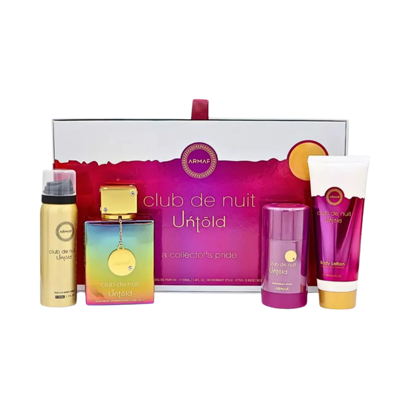 Armaf Set Club De Nuit: Untold 3.4 Oz EDP + Body Spray 1.7 Oz + Deo Stick 2.6 Oz + Body Lotion 3.4 Oz Men