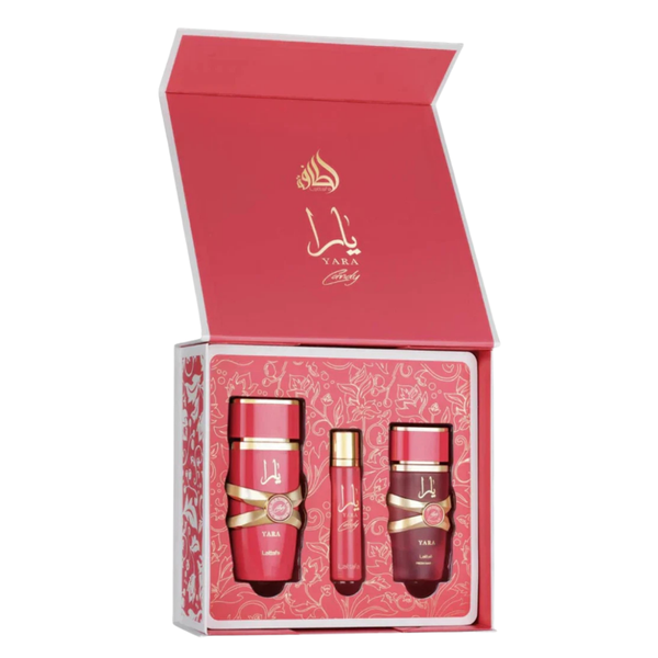Lattafa Set Yara Candy 3 Pcs 3.4 Oz Edp + 12Ml Travel Spray + 50Ml Hairmist Women