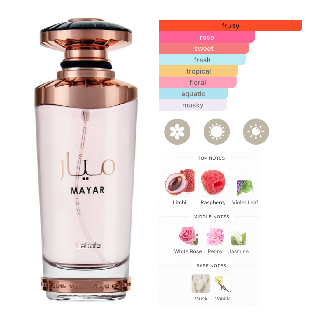 Lattafa Set Mayar 3 Pcs 3.4 Oz Edp + 12Ml Travel Spray + 50Ml Hairmist Women