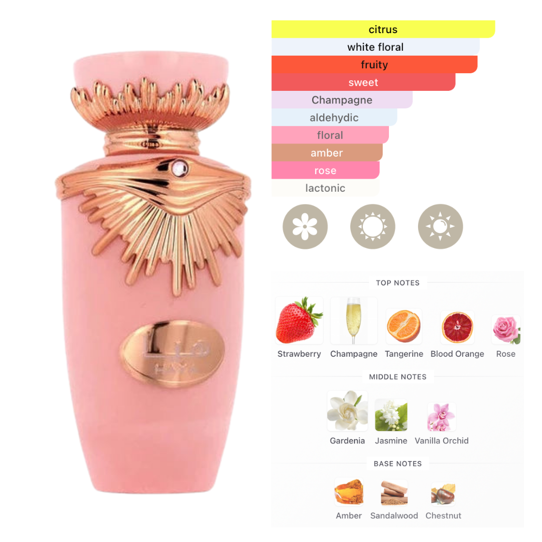 Lattafa Set Haya 3 Pcs 3.4 Oz Edp + 12Ml Travel Spray + 50Ml Hairmist Women