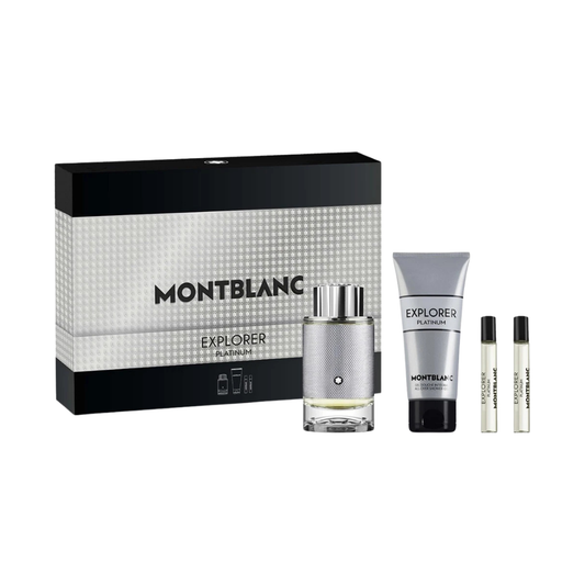 Mont Blanc Set Explorer Platinum 4Pc 3.3 Oz Edp ,3.3 Oz Shower Gel, 2 X 0.25 Oz Edp Men