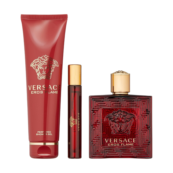 Versace Set EDP: Eros Flame 3.4 Oz Edp + Mini Edp 0.17 Oz + Bath & Shower Gel 5.0 Oz Men