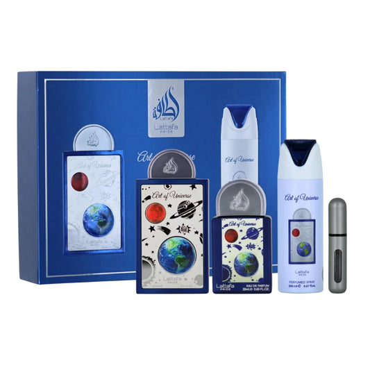 Lattafa Set Art Of Universe 3.4 Oz + 6.7 Oz Body Spray + 0.65 Oz Travel Edp Unisex