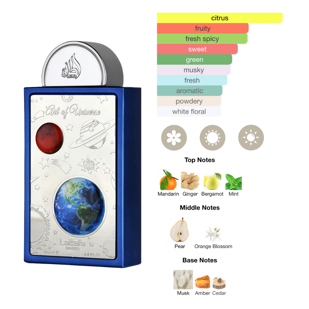 Lattafa Set Art Of Universe 3.4 Oz + 6.7 Oz Body Spray + 0.65 Oz Travel Edp Unisex