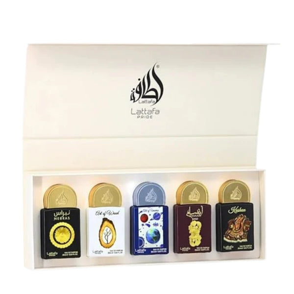 Lattafa Set Pride 5X 0.67 Oz Nebras-Art Of Wood-Art Of Universe-Ansaam Gold-Kashan Edp Unisex