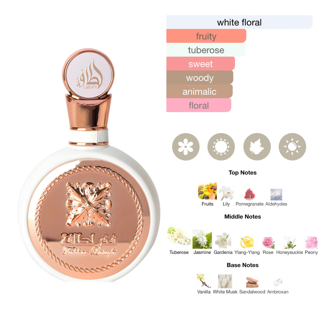Lattafa Set Fakhar Rose Gold 3.4 Oz 6.7 Body Spray 1.7 Oz Hairmist Edp Women