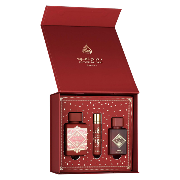 Lattafa Set Badee Al Oud Sublime 3 Pcs 3.4 Oz Edp + 12Ml Travel Spray + 50Ml Hairmist Unisex