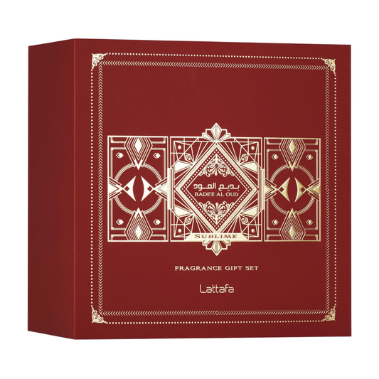 Lattafa Set Badee Al Oud Sublime 3 Pcs 3.4 Oz Edp + 12Ml Travel Spray + 50Ml Hairmist Unisex