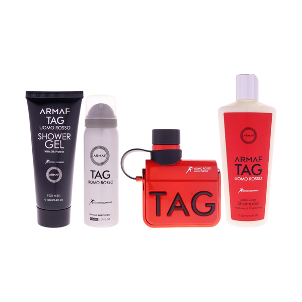 Armaf Set Tag Uomo Rosso Edp 3.4 Oz + Body Lotion 3.4 Oz + Deo 1.7 Oz + Shampoo 8.4 Oz Men