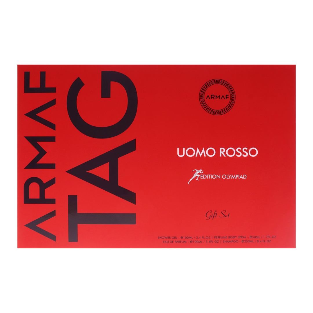 Armaf Set Tag Uomo Rosso Edp 3.4 Oz + Body Lotion 3.4 Oz + Deo 1.7 Oz + Shampoo 8.4 Oz Men