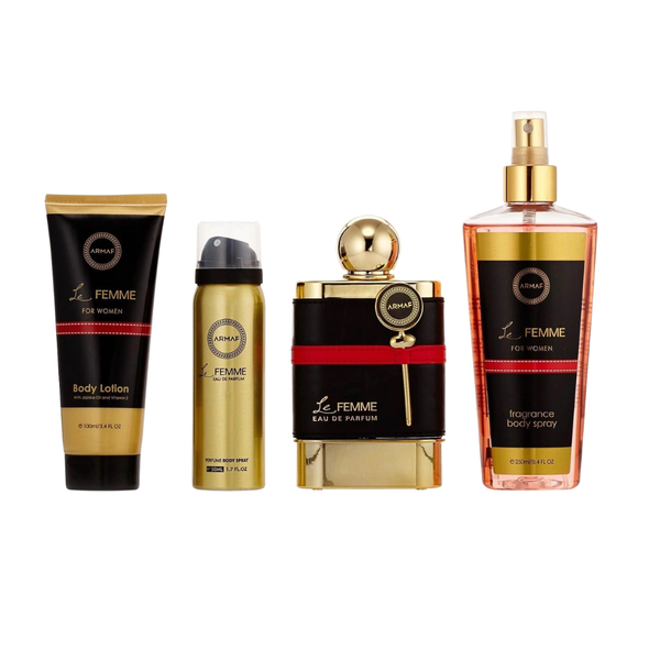 Armaf Set Le Femme 3.4 Oz Edt + Body Lotion 3.4 Oz + Deo 1.7 Oz + Splash 8.4 Oz Women