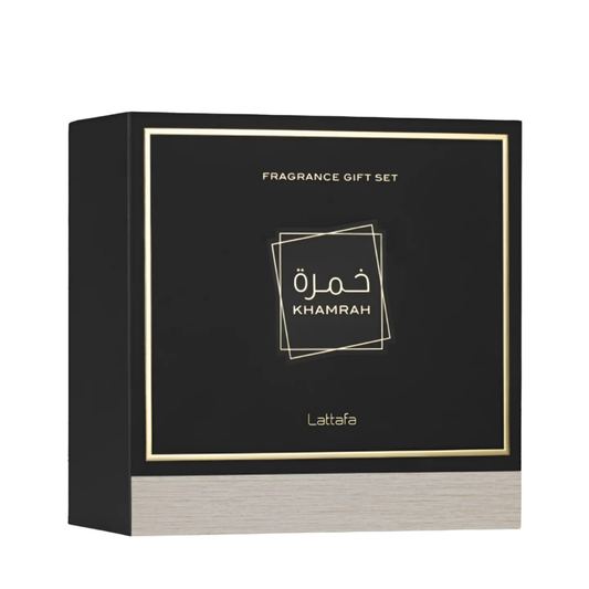 Lattafa Set Khamrah 3.4 Oz Edp + Travel Spray 12ml + 50ml Hairmist Men