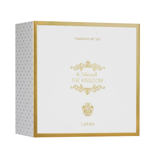 Lattafa Set The Kingdom 3.4 Oz Edp + Travel Spray 12ml + Shower Gel 3.4 Oz Men