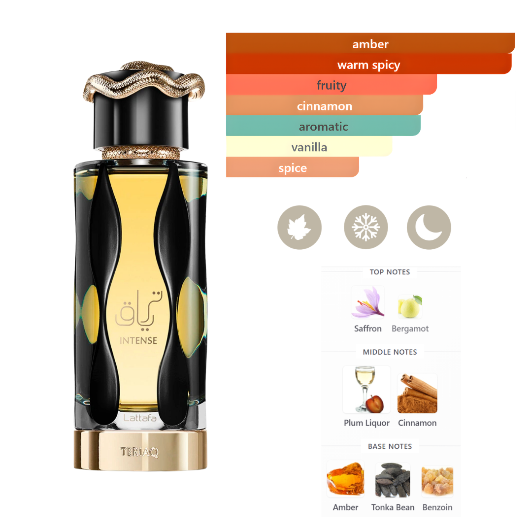 Lattafa Set Teriaq Intense 3.4 Oz Edp + Travel Spray 12ml + Hairmist 50ml Unisex