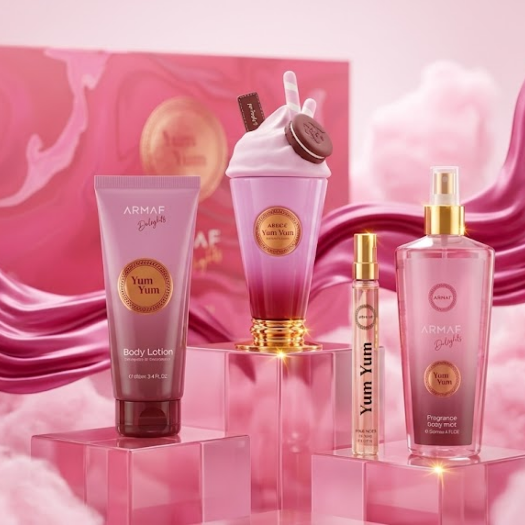 Armaf Set Yum Yum 3.4 Oz Edp + Travel 0.30 Oz + Body Lotion 3.4 Oz + Body Mist 8.4 Oz Women