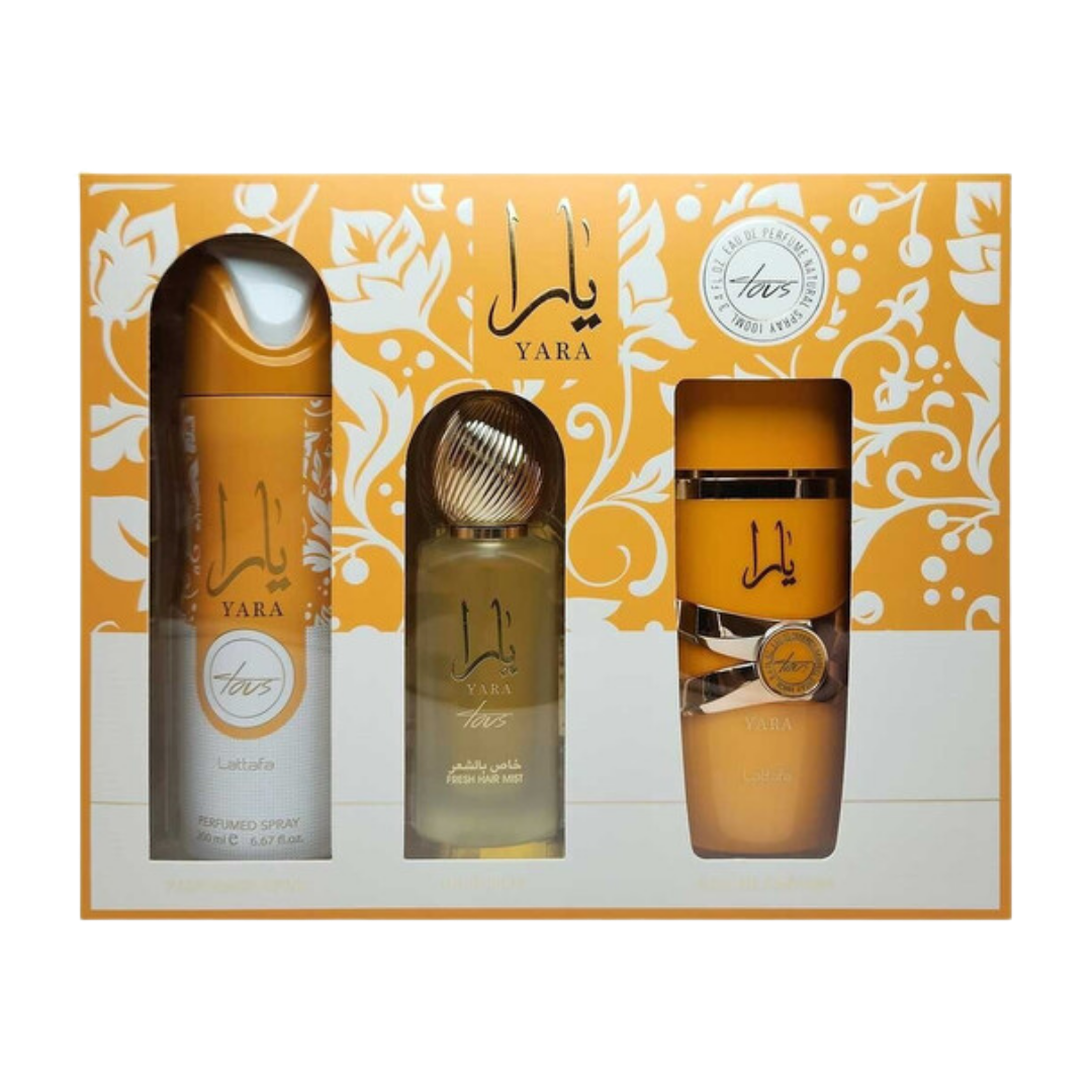Lattafa Set Yara Tous 3.4 Oz + 6.8 Oz Deo + 1.7 Oz Hairmist Edp Women