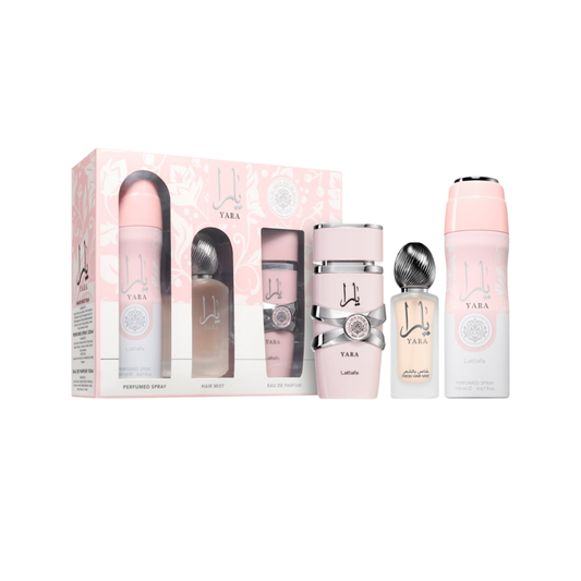 Lattafa Set Yara 3.4 Oz + 6.8 Oz Deo + 1.7 Oz Hairmist Edp Women