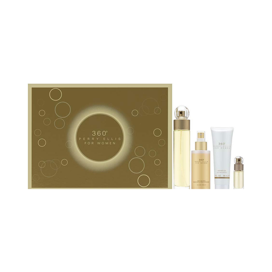 Perry Ellis Set 360 4 Pc 3.4 Oz Edt + 4.0 Oz Mist + 3.0 Oz Sg + 0.25 Oz Mini Women