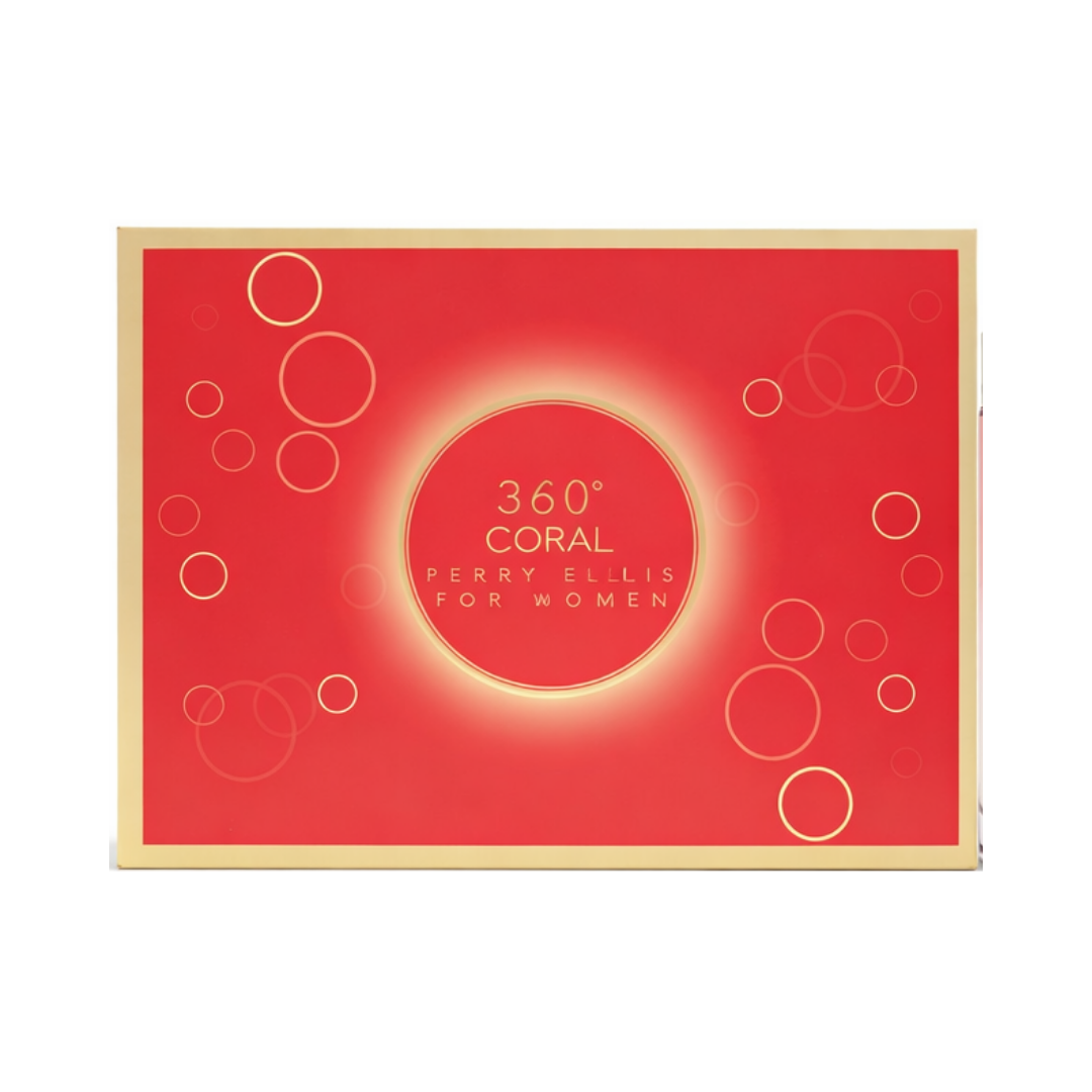 Perry Ellis Set 360 Coral 3.4 Oz Edp & Body Mist 4 Oz & Shower Gel 3 Oz & Edp 0.25 Oz Women