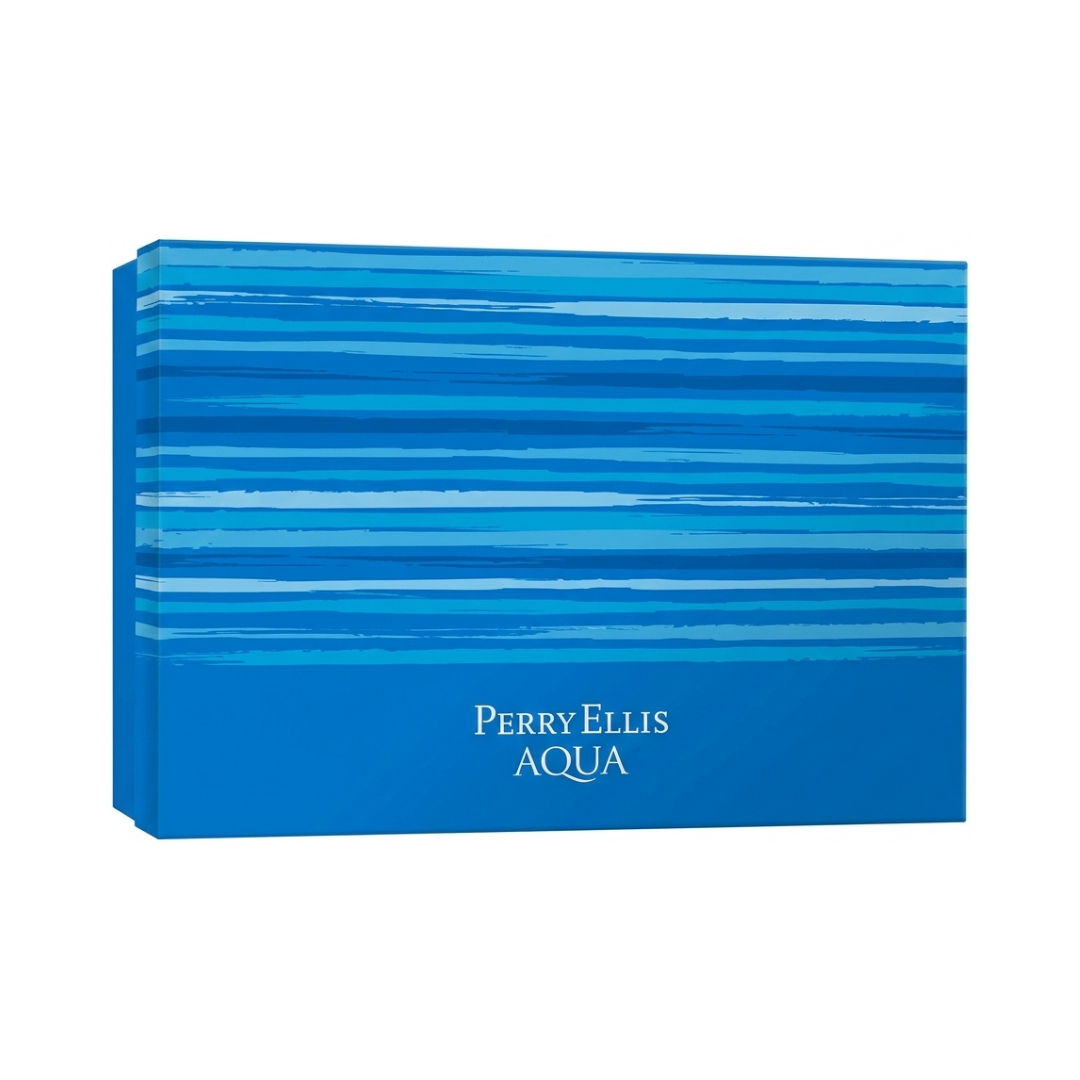 Perry Ellis Set Aqua Men EDT 3.4 Oz & Deodorant 6.0 Oz & Shower Gel 1.7 Oz & Mini Men EDT 0.25 Oz