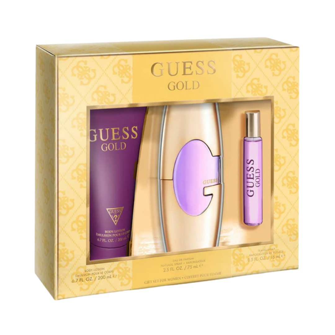 Guess Set Gold 3 Pc 2.5 Oz Edp / 6.7 Oz Body Lotion / 0.5 Oz Edp Women