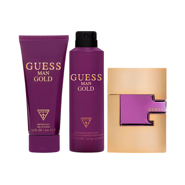 Guess Set Gold 2.5 Oz Edt & Body Mist 6 Oz & Shower Gel 6.7 Oz Men
