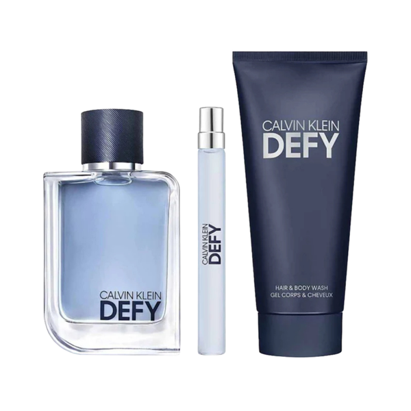 Calvin Klein Set Defy 3.4 Oz Edt + 10 Ml Edt + Hair And Body Wash 3.4 Oz Men