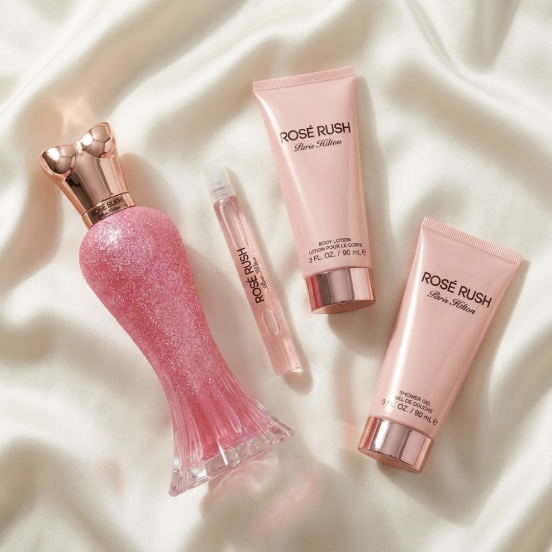 Paris Hilton Set Rose Rush 3.4 Oz Edt & 3.0 Oz Body Lotion & 3.0 Oz Shower Gel & 0.33 Oz Edp Women