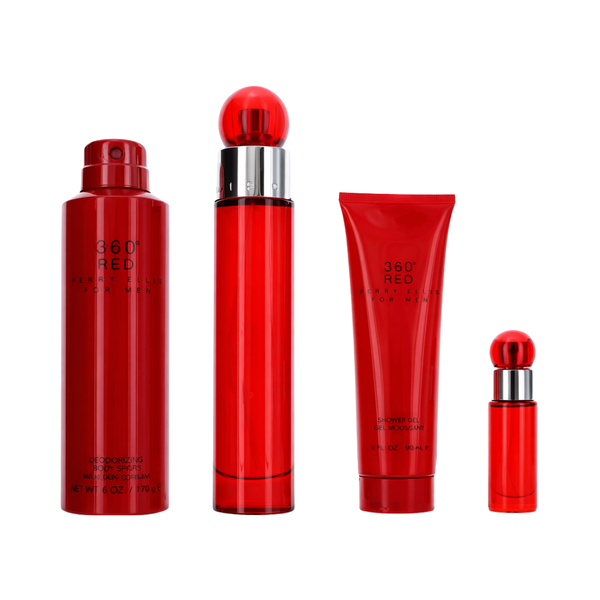 Perry Ellis Set 360 Red 3.4 Oz EDT Men & Deodorant 6.0 Oz & Shower Gel 3.0 Oz & Mini EDT Men 0.25 O.z