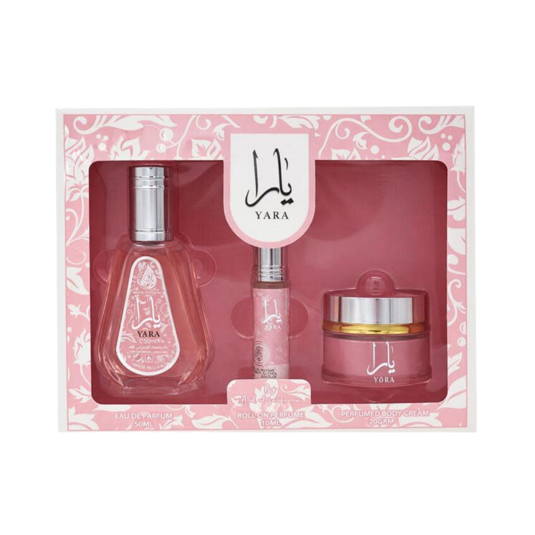Lattafa Ard Al Zaafaran Set Yara 1.7 Oz Edp + Roll On 10ML + 20 Gr Body Cream Women