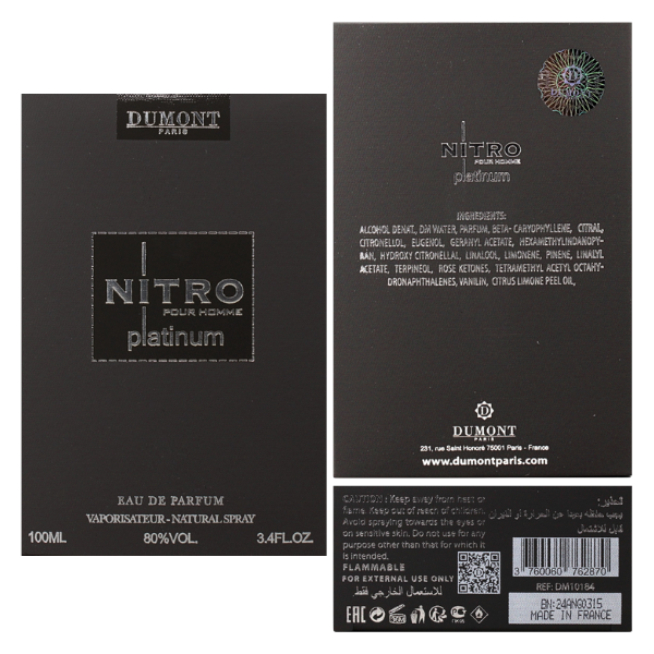 Dumont Nitro Platinum 3.4 Oz EDP for Men