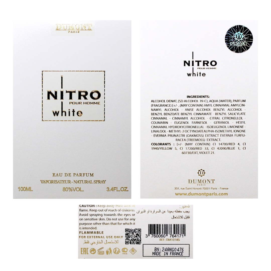 Dumont Nitro White 3.4 Oz EDP for Men