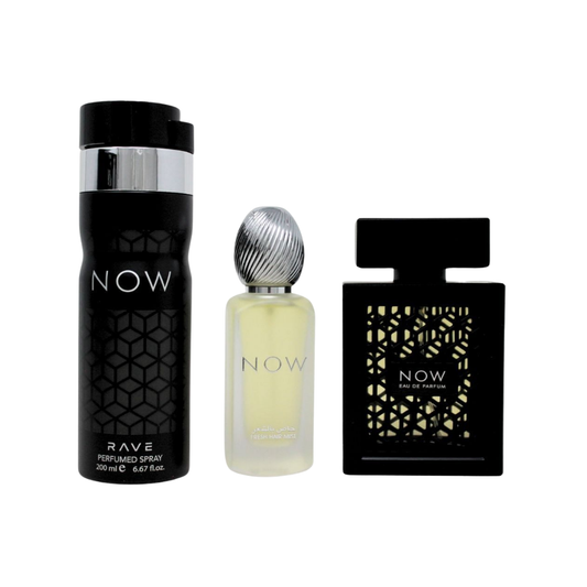 Lattafa Set Rave Now 3 Pcs 3.4 Oz Edp + 6.7 Oz Deo + 1.7 Oz Hairmist Unisex