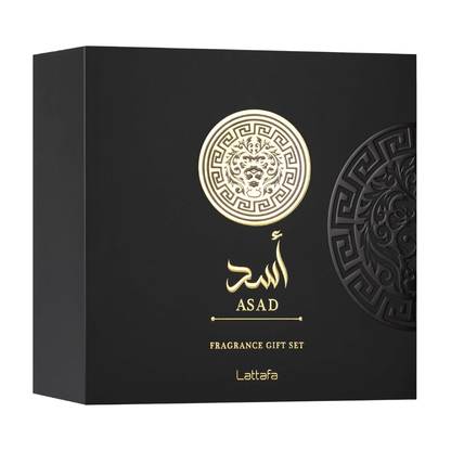 Lattafa Set Asad 3 Pcs 3.4 Oz Edp + 12Ml Travel Spray + 3.4 Oz Shower Gel Men