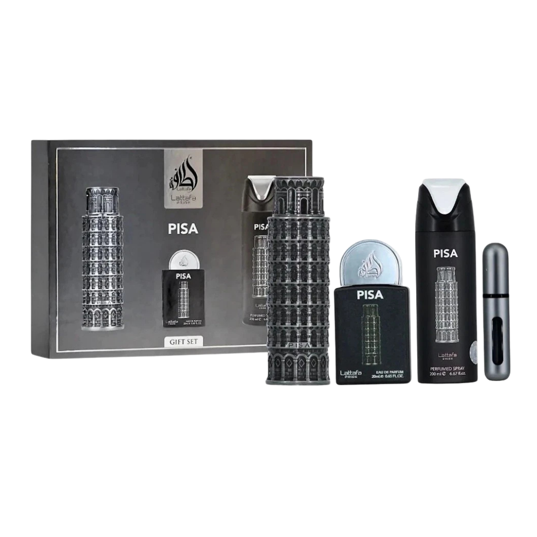 Lattafa Set Pisa 4 Pcs 3.4 Oz Edp + 20Ml Edp + 200Ml Perfumed Spray Men