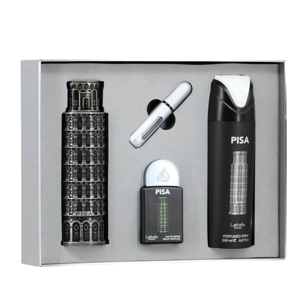 Lattafa Set Pisa 4 Pcs 3.4 Oz Edp + 20Ml Edp + 200Ml Perfumed Spray Men