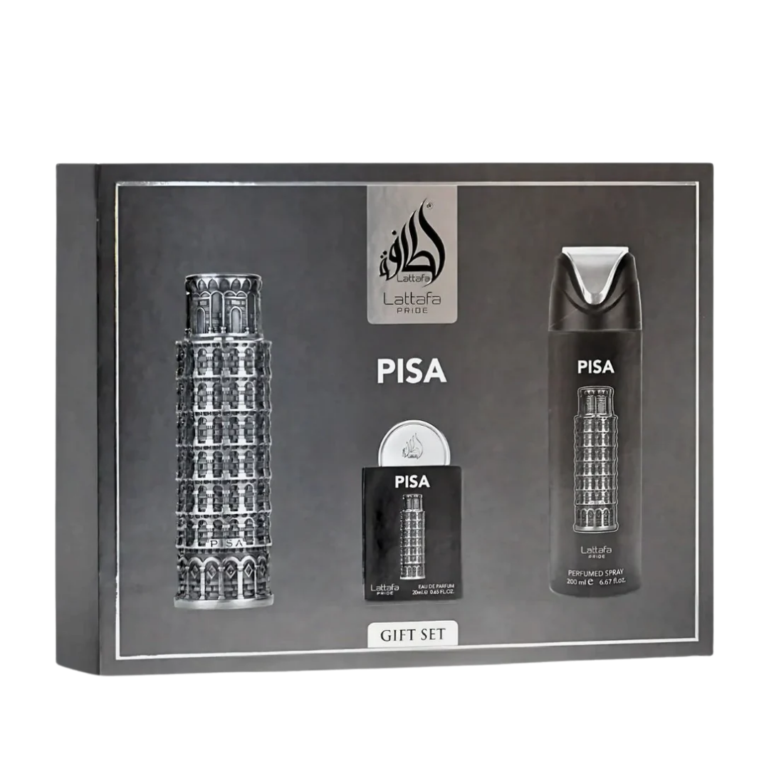 Lattafa Set Pisa 4 Pcs 3.4 Oz Edp + 20Ml Edp + 200Ml Perfumed Spray Men
