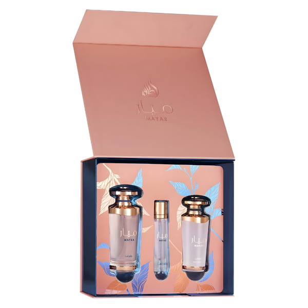 Lattafa Set Mayar  3 Pcs 3.4 Oz Edp + 12Ml Travel Spray + 50Ml Hairmist Women