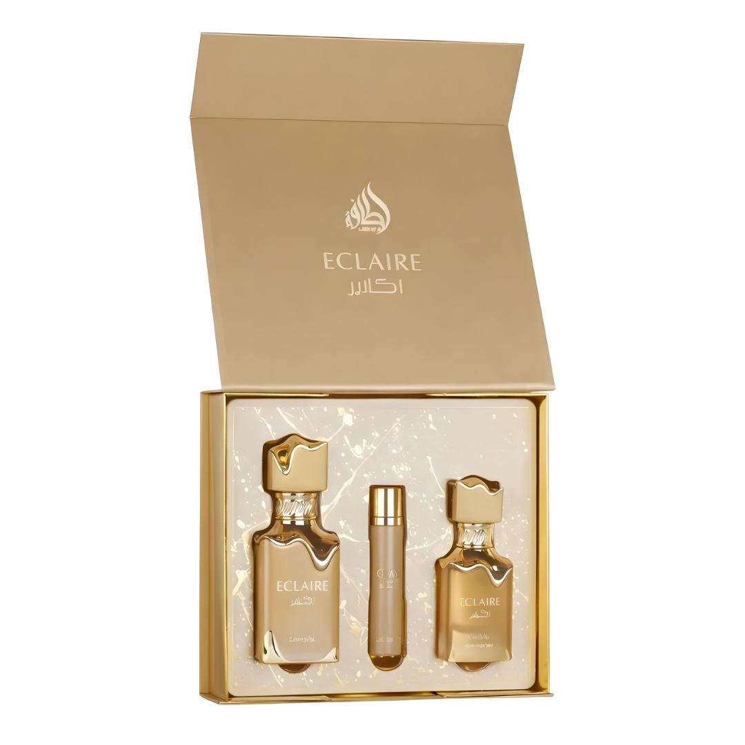 Lattafa Set Eclaire  3 Pcs 3.4 Oz Edp + 12Ml Travel Spray + 50Ml Hairmist Women