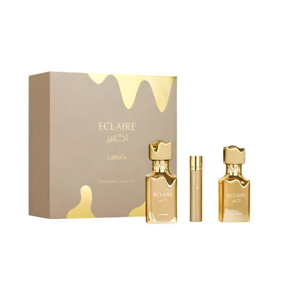 Lattafa Set Eclaire  3 Pcs 3.4 Oz Edp + 12Ml Travel Spray + 50Ml Hairmist Women