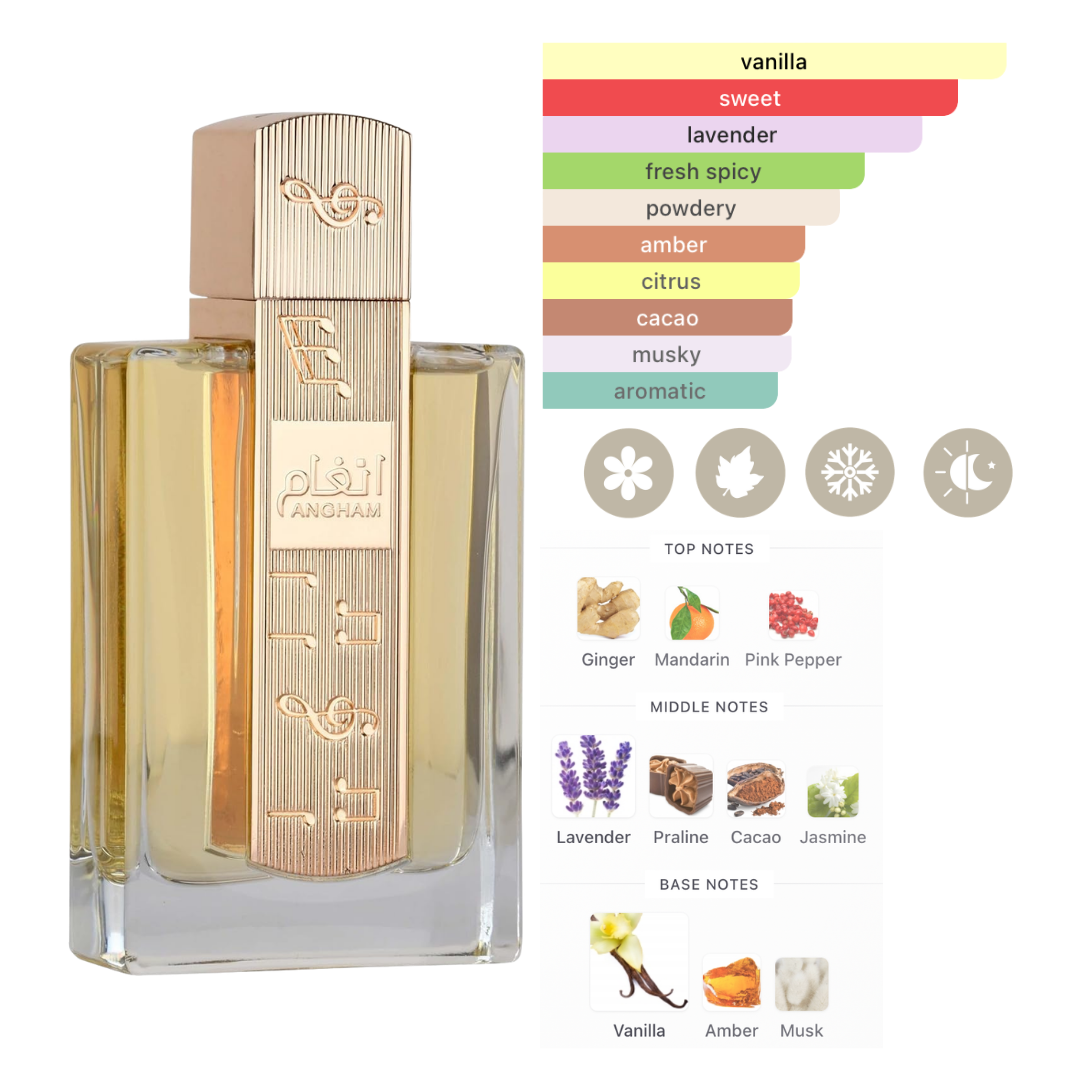 Lattafa Set Angham  3 Pcs 3.4 Oz Edp + 12Ml Travel Spray + 50Ml Hairmist Women