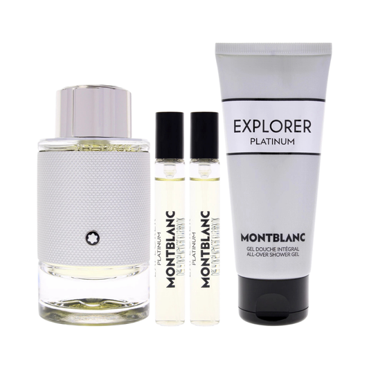 Mont Blanc Set Explorer Platinum 4Pc 3.3 Oz Edp ,3.3 Oz Shower Gel, 2 X 0.25 Oz Edp Men