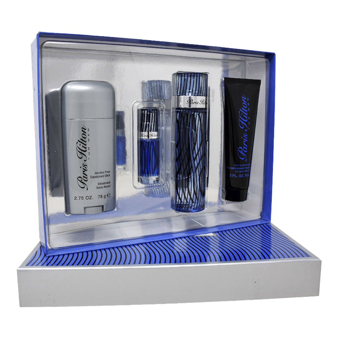 Paris Hilton Set Paris Hilton 4Pc 3.4 Oz Edt ,3.0 Oz Wash, 2.75 Oz Alcohol Free Deo Stick, 0.25 Oz Edt Men