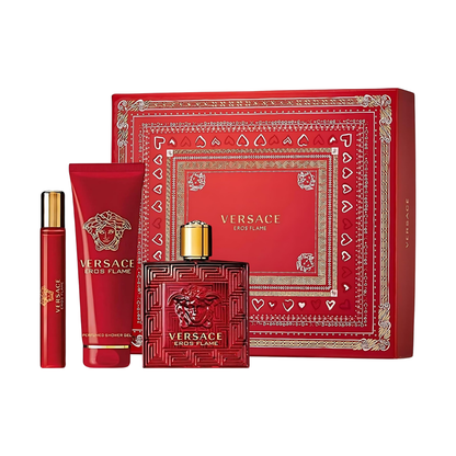 Versace Set EDP: Eros Flame 3.4 Oz Edp +  Mini Edp 0.17 Oz + Bath & Shower Gel 5.0 Oz Men