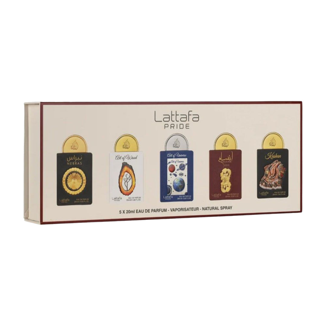 Lattafa Set Pride 5X 0.67 Oz Nebras-Art Of Wood-Art Of Universe-Ansaam Gold-Kashan Edp Unisex