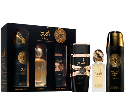 Lattafa Set Asad 3 Pcs Gift With 3.4 Oz Edp + 6.7 Oz Deo + 1.7 Oz Hairmis Men