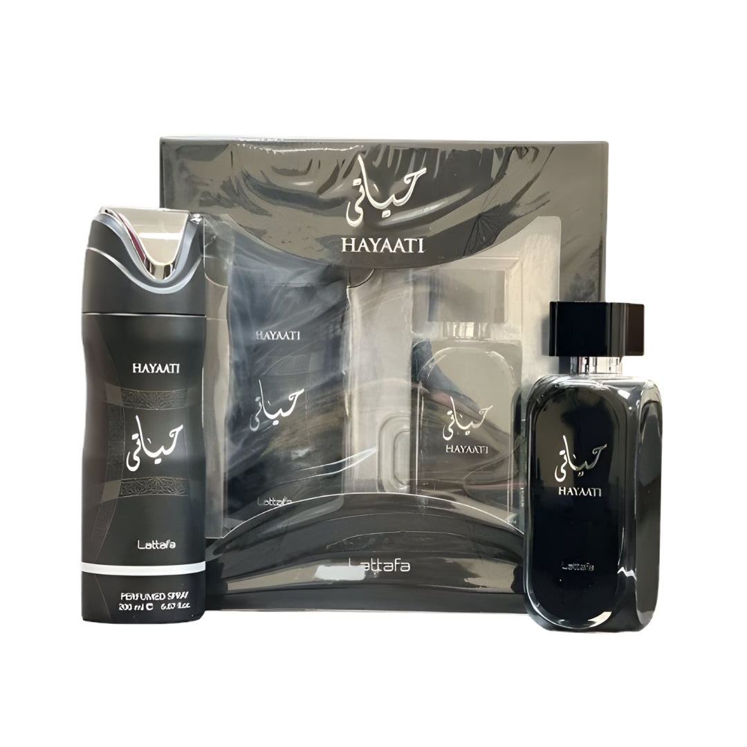 Lattafa Set: Hayaati 3.4 Oz Edp + Perfume Spray 6.7 Oz Men